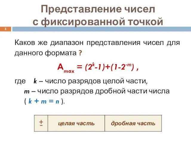 Представление чисел с фиксированной точкой Каков же диапазон представления чисел для