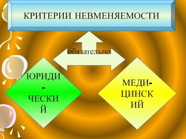 КРИТЕРИИ НЕВМЕНЯЕМОСТИ ЮРИДИ- ЧЕСКИЙ МЕДИ- ЦИНСКИЙ обязательно