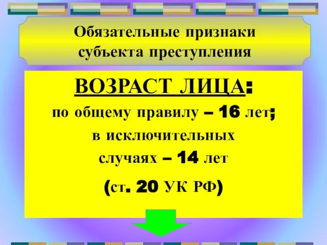 ВОЗРАСТ ЛИЦА: по общему правилу – 16 лет; в исключительных случаях