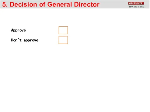 5. Decision of General Director Approve Don`t approve