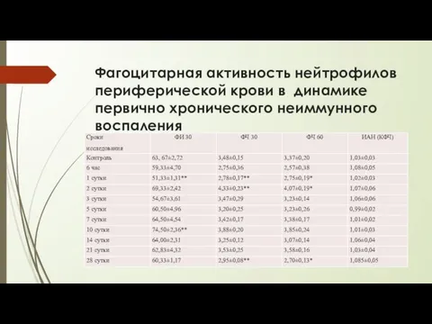 Фагоцитарная активность нейтрофилов периферической крови в динамике первично хронического неиммунного воспаления