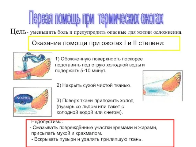 Цель- уменьшить боль и предупредить опасные для жизни осложнения. Оказание помощи