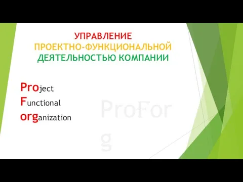 УПРАВЛЕНИЕ ПРОЕКТНО-ФУНКЦИОНАЛЬНОЙ ДЕЯТЕЛЬНОСТЬЮ КОМПАНИИ Project Functional оrganization ProFоrg