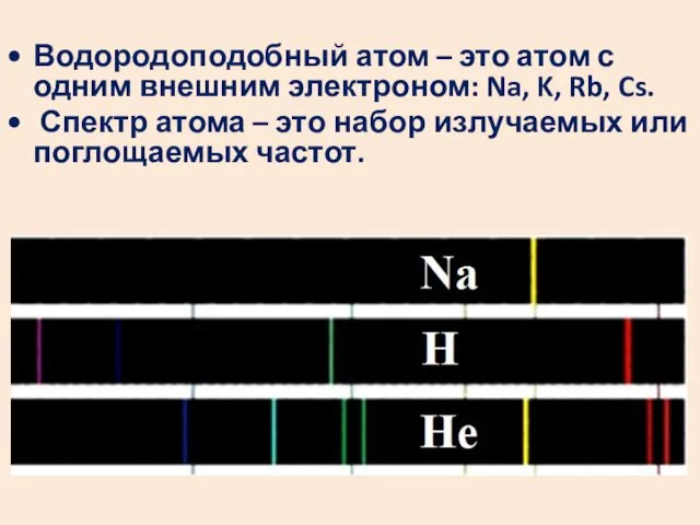 Водородоподобный атом – это атом с одним внешним электроном: Na, K,