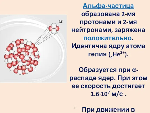 Альфа-частица образована 2-мя протонами и 2-мя нейтронами, заряжена положительно. Идентична ядру