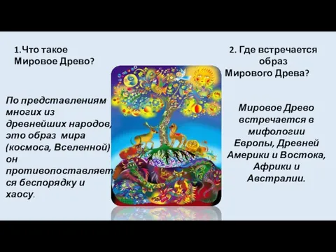 Мировое Древо встречается в мифологии Европы, Древней Америки и Востока, Африки