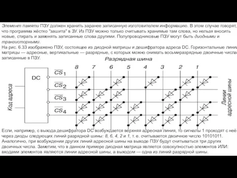 Элемент памяти ПЗУ должен хранить заранее записанную изготовителем информацию. В этом