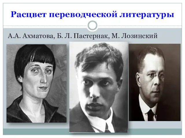 Расцвет переводческой литературы А.А. Ахматова, Б. Л. Пастернак, М. Лозинский