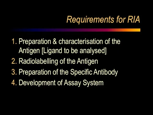 Requirements for RIA Preparation & characterisation of the Antigen [Ligand to