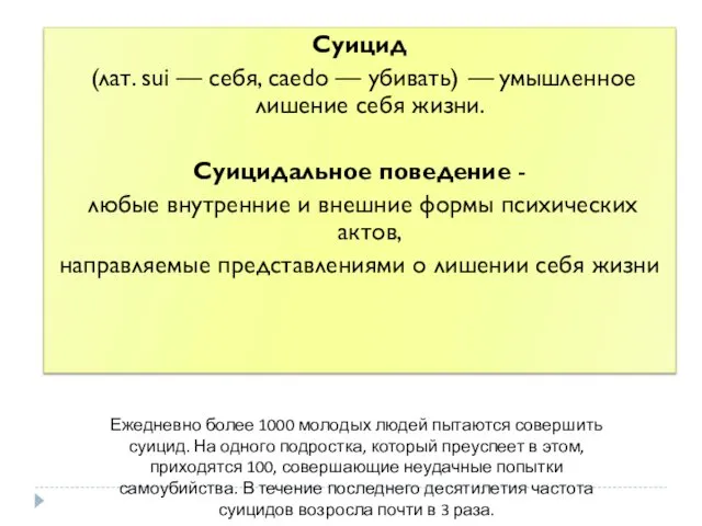 Суицид (лат. sui — себя, caedo — убивать) — умышленное лишение