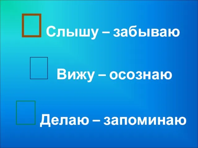 Слышу – забываю  Вижу – осознаю Делаю – запоминаю