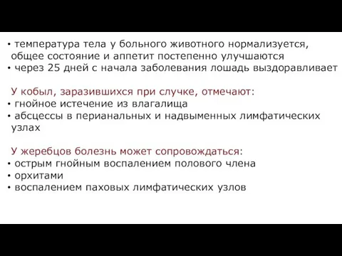 температура тела у больного животного нормализуется, общее состояние и аппетит постепенно