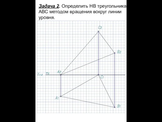 Задача 2. Определить НВ треугольника АВС методом вращения вокруг линии уровня.