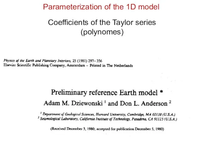 Coefficients of the Taylor series (polynomes) Parameterization of the 1D model