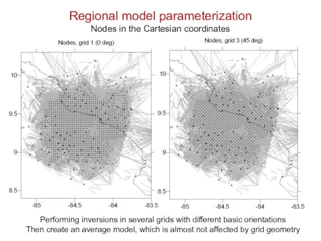 Regional model parameterization Nodes in the Cartesian coordinates Performing inversions in