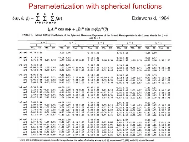 Dziewonski, 1984 Parameterization with spherical functions