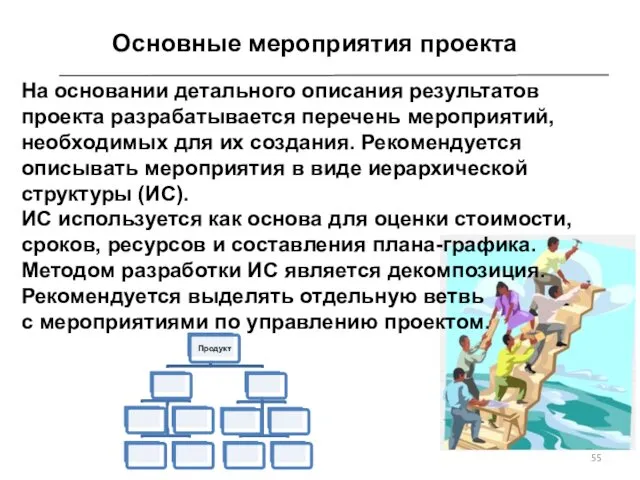 На основании детального описания результатов проекта разрабатывается перечень мероприятий, необходимых для