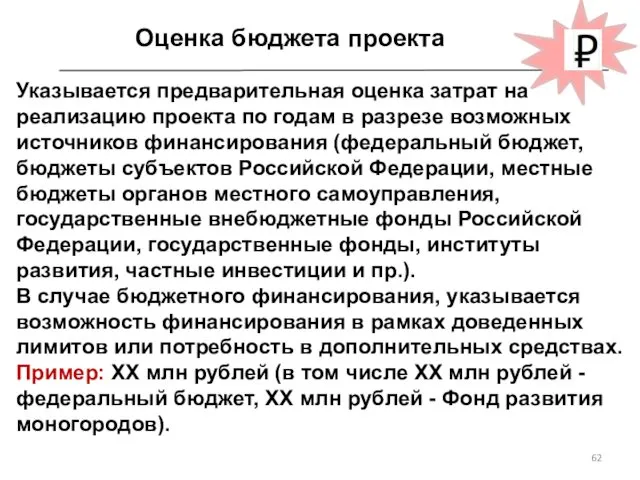 Указывается предварительная оценка затрат на реализацию проекта по годам в разрезе