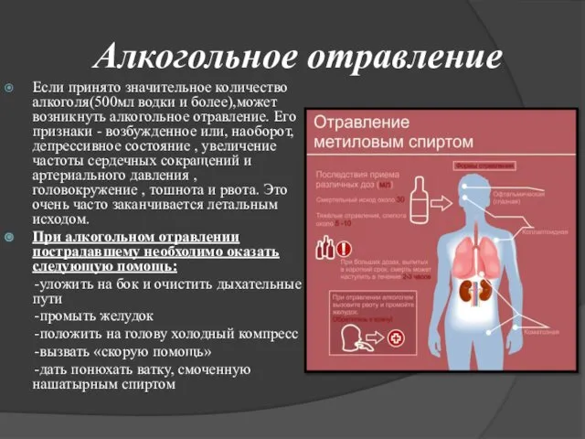 Алкогольное отравление Если принято значительное количество алкоголя(500мл водки и более),может возникнуть