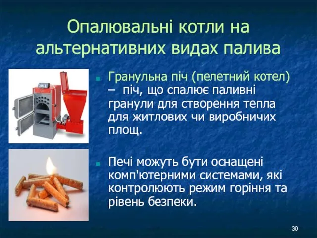 Опалювальні котли на альтернативних видах палива Гранульна піч (пелетний котел) –