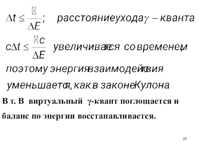 В т. B виртуальный γ-квант поглощается и баланс по энергии восстанавливается.