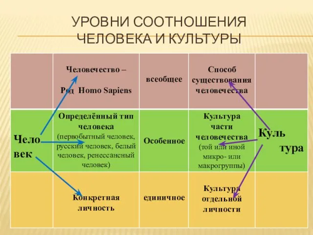 УРОВНИ СООТНОШЕНИЯ ЧЕЛОВЕКА И КУЛЬТУРЫ