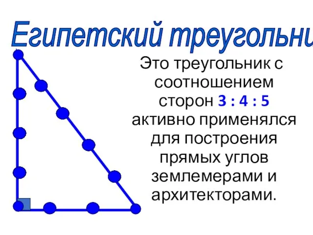 Это треугольник с соотношением сторон 3 : 4 : 5 активно