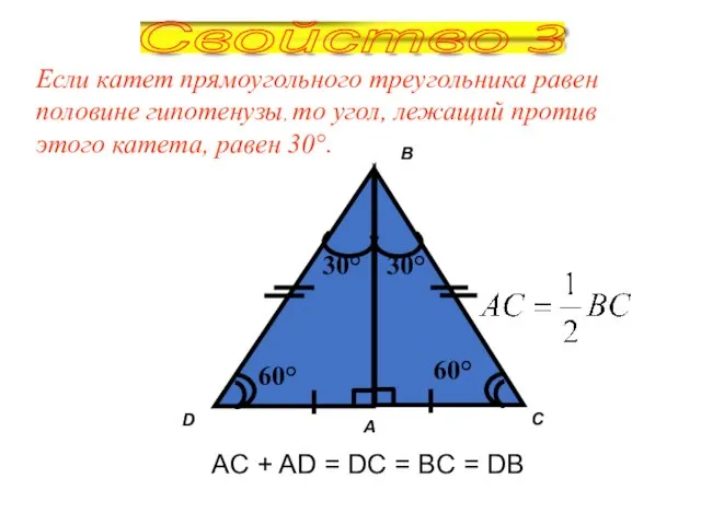 Если катет прямоугольного треугольника равен половине гипотенузы, то угол, лежащий против