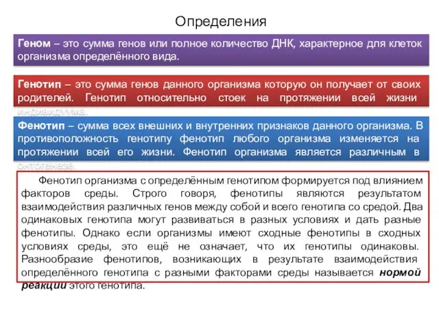 Определения Геном – это сумма генов или полное количество ДНК, характерное