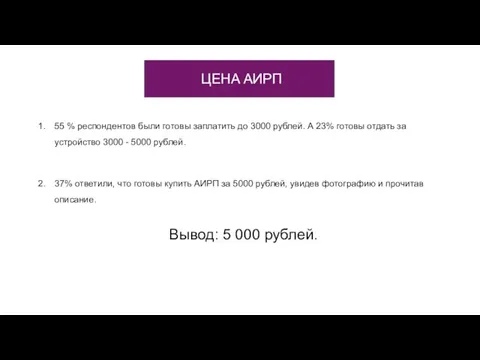 55 % респондентов были готовы заплатить до 3000 рублей. А 23%