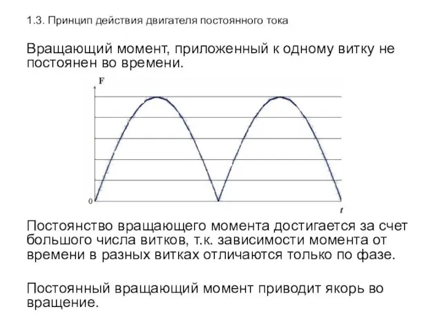 1.3. Принцип действия двигателя постоянного тока Вращающий момент, приложенный к одному