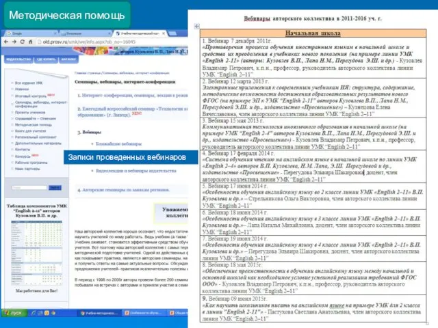 Записи проведенных вебинаров Методическая помощь