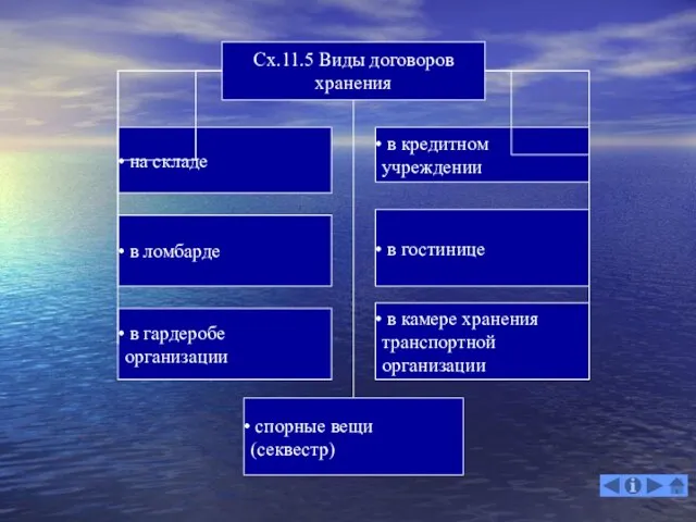 Сх.11.5 Виды договоров хранения на складе в ломбарде в гостинице в