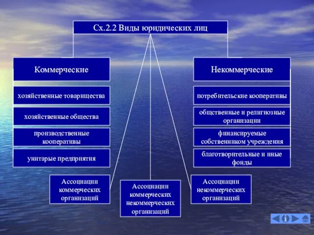 Сх.2.2 Виды юридических лиц Коммерческие Некоммерческие хозяйственные товарищества хозяйственные общества производственные