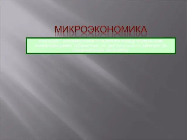 исследует экономические отношения между отдельными хозяйствующими субъектами, их деятельность и влияние на национальную экономику.