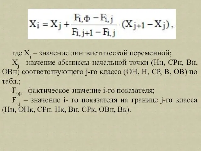 где Хi – значение лингвистической переменной; Xj– значение абсциссы начальной точки