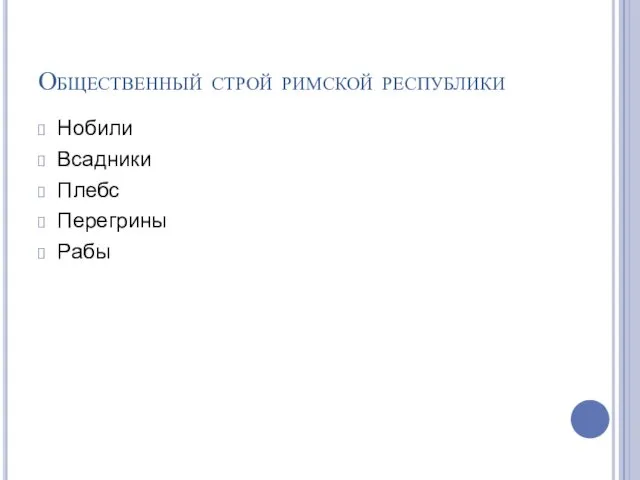 Общественный строй римской республики Нобили Всадники Плебс Перегрины Рабы