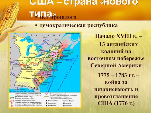 США – страна «нового типа» нет прошлого демократическая республика 1775 –