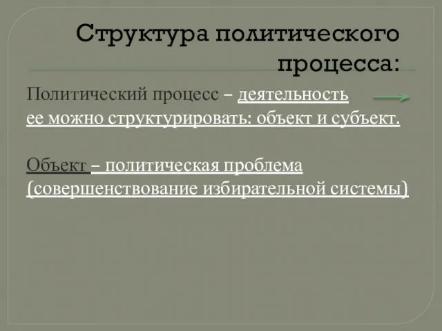 Политический процесс – деятельность ее можно структурировать: объект и субъект. Объект