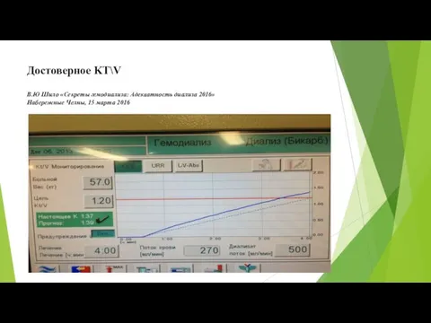 Достоверное KT\V В.Ю Шило «Секреты гемодиализа: Адекватность диализа 2016» Набережные Челны, 15 марта 2016
