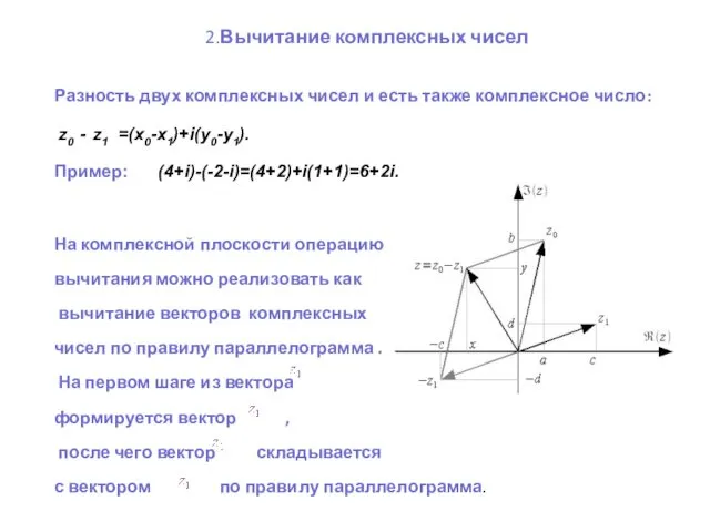 Разность двух комплексных чисел и есть также комплексное число: z0 -