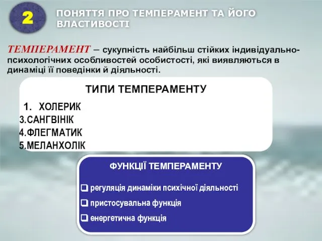 ТЕМПЕРАМЕНТ – сукупність найбільш стійких індивідуально-психологічних особливостей особистості, які виявляються в