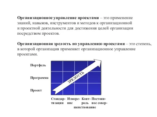 Организационное управление проектами – это применение знаний, навыков, инструментов и методов