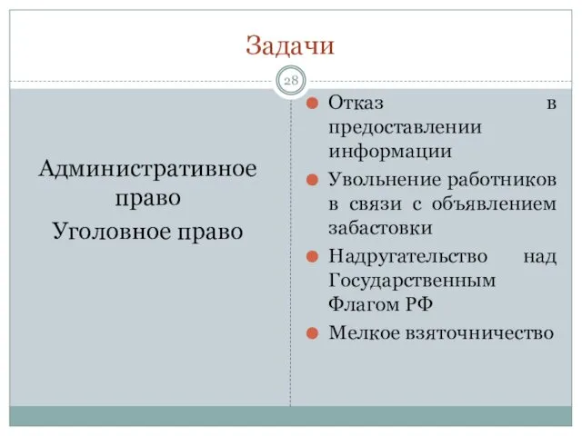 Задачи Административное право Уголовное право Отказ в предоставлении информации Увольнение работников