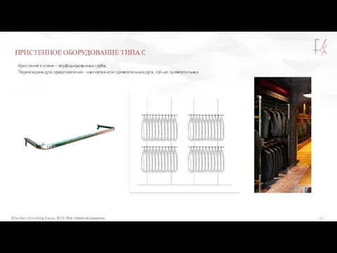 Крепление к стене – перфорированная труба, Перекладина для представления – изогнутая