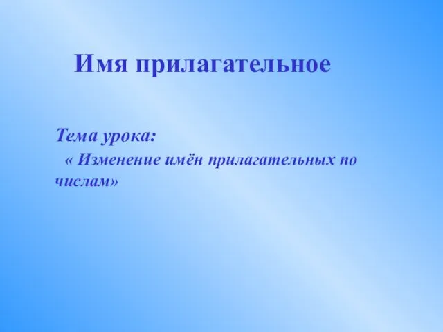 Имя прилагательное Тема урока: « Изменение имён прилагательных по числам»