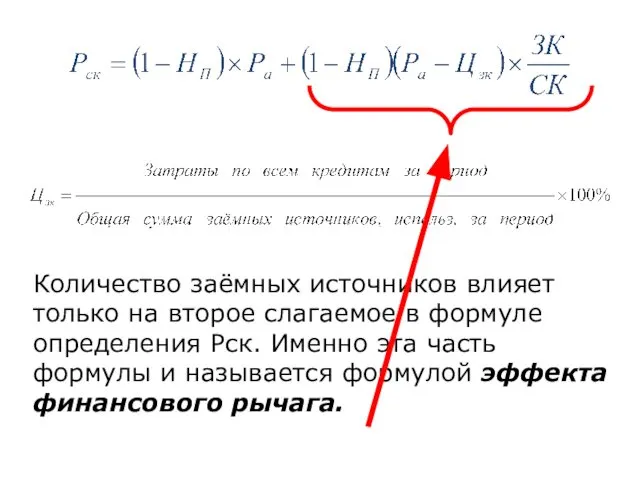 Количество заёмных источников влияет только на второе слагаемое в формуле определения