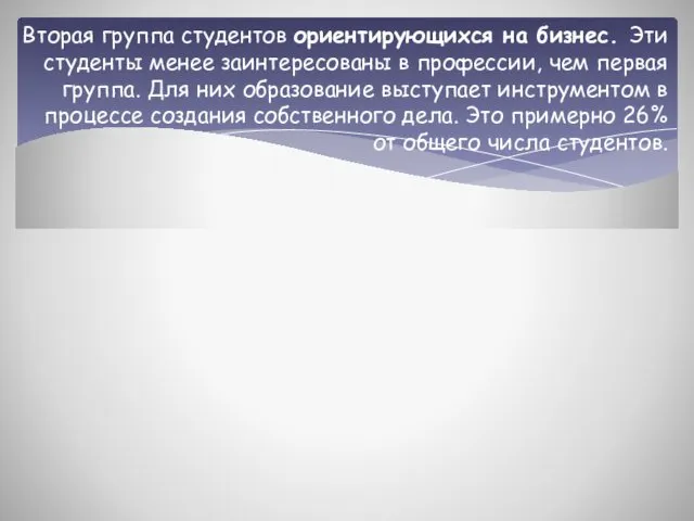 Вторая группа студентов ориентирующихся на бизнес. Эти студенты менее заинтересованы в