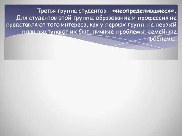 Третья группа студентов - «неопределившиеся». Для студентов этой группы образование и