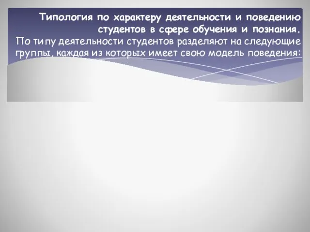 Типология по характеру деятельности и поведению студентов в сфере обучения и